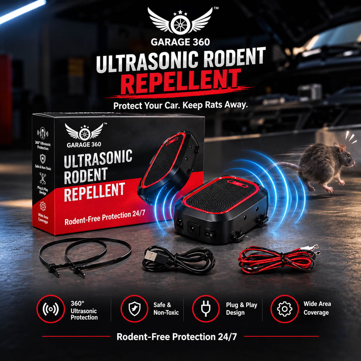 Garage 360™ | Ultrasonic Rat & Mouse Repellent for Cars