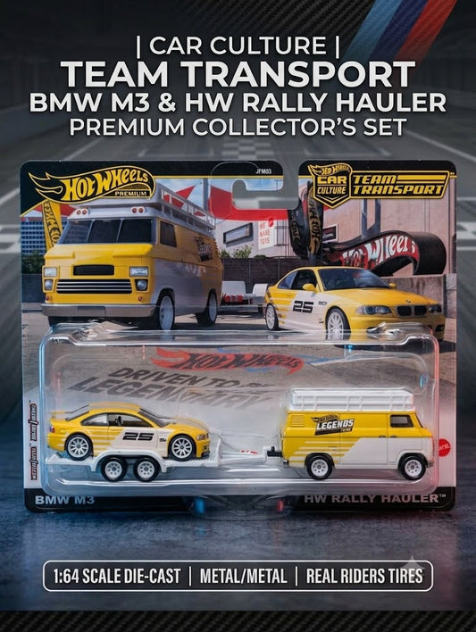 Hot Wheels Premium Car Culture Team Transport – BMW M3 E46 & HW Rally Hauler 🏎️